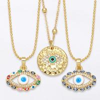 Cubic Zircon Micro Pave Brass Necklace, Evil Eye, gold color plated & micro pave cubic zirconia & enamel .32 Inch 