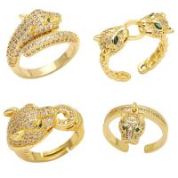 Cubic Zirconia Micro Pave Brass Finger Ring, Leopard, gold color plated & micro pave cubic zirconia, golden, 12mm 