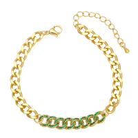 Cubic Zirconia Micro Pave Brass Bracelet, with 1.97 extender chain, gold color plated, Unisex & micro pave cubic zirconia .51 Inch 