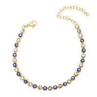 Cubic Zirconia Micro Pave Brass Bracelet, with 1.97 extender chain, Evil Eye, gold color plated, micro pave cubic zirconia & enamel .69 Inch 