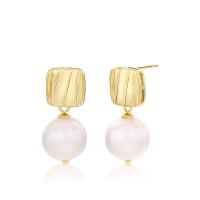 Sterling Silver Pearl Drop Earring, 925 Sterling Silver, with Freshwater Pearl, Square, plated, fashion jewelry & for woman 10mm 
