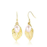 Sterling Silver Pearl Drop Earring, 925 Sterling Silver, with Freshwater Pearl, Leaf, plated, fashion jewelry & for woman 7mm 
