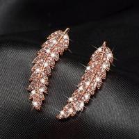 Cubic Zirconia Micro Pave Brass Earring, Leaf, plated, micro pave cubic zirconia & for woman 