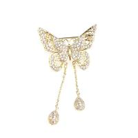 Cubic Zirconia Brooch, Brass, Butterfly, plated, micro pave cubic zirconia & for woman & hollow 
