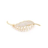 Cubic Zirconia Brooch, Brass, Leaf, real gold plated, micro pave cubic zirconia & for woman 