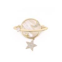 Cubic Zirconia Brooch, Brass, with White Shell, real gold plated, micro pave cubic zirconia & for woman 