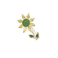 Cubic Zirconia Brooch, Brass, Sunflower, real gold plated, micro pave cubic zirconia & for woman 