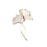 Cubic Zirconia Brooch, Brass, Ginkgo Leaf, real gold plated, micro pave cubic zirconia & for woman 