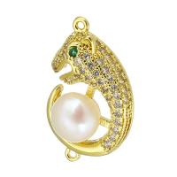 Cubic Zirconia Micro Pave Brass Connector, with Plastic Pearl, gold color plated, micro pave cubic zirconia Approx 1mm 