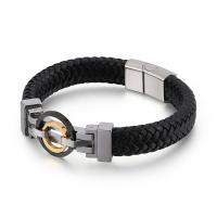316L Stainless Steel Bracelet, with cowhide cord, plated, dyed & for man, black 