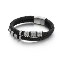 316L Stainless Steel Bracelet, with cowhide cord, plated, Double Layer & dyed & for man 
