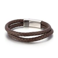316L Stainless Steel Bracelet, with cowhide cord, Double Layer & for man 