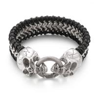 Titanium Steel Bracelet, with cowhide cord, plated, punk style & for man 