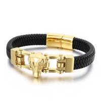 Titanium Steel Bracelet, with cowhide cord, gold color plated, for man, black 