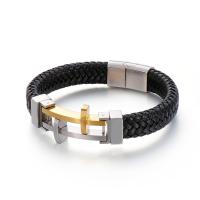 Titanstahl Armband, mit Rindsleder Schnur, plattiert, für den Menschen, keine, 220x12mm, verkauft von PC