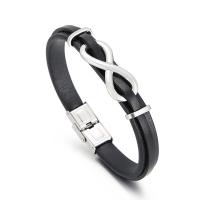 Titanium Steel Bracelet, with cowhide cord, for man, black 