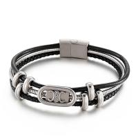 Titanium Steel Bracelet, with cowhide cord & for man 210mm 