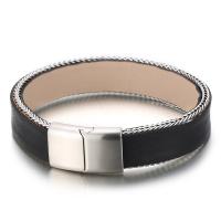 Titanium Steel Bracelet, with cowhide cord, dyed & for man 