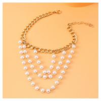 Zinc Alloy Anklet, with Plastic Pearl, gold color plated, fashion jewelry & multilayer & for woman Approx 9 Inch 