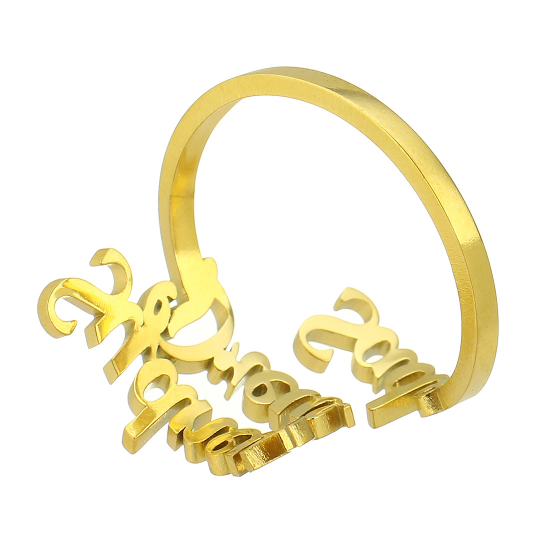 304 Stainless Steel Cuff Finger Ring, Vacuum Ion Plating, Each custom text must be less than 10 letters & fashion jewelry & for woman, golden, Sold By PC