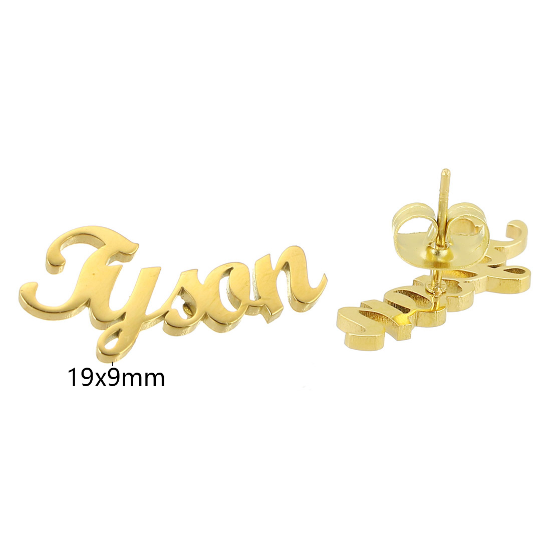 Stainless Steel Stud Earring, 304 Stainless Steel, Vacuum Ion Plating, Each custom text must be less than 10 letters & fashion jewelry & for woman, golden, 19x9mm, Sold By Pair