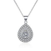 Brass Necklace, micro pave cubic zirconia & for woman, silver color Approx 45 cm 