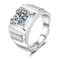 Zirkonia Messing Finger Ring, plattiert, Einstellbar & Micro pave Zirkonia & für Frau, Silberfarbe, 8mm, verkauft von PC