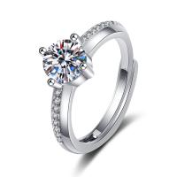 Zirkonia Messing Finger Ring, plattiert, Einstellbar & Micro pave Zirkonia & für Frau, Silberfarbe, 17mm, verkauft von PC