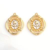 Brass Jewelry Pendants, real gold plated, with flower pattern, golden 