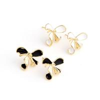 Brass Earring Stud Component, real gold plated, enamel 