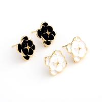 Brass Earring Stud Component, brass post pin, Flower, real gold plated, for woman & enamel 