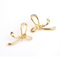 Brass Earring Drop Component, real gold plated, with rhinestone, golden 