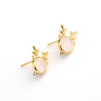 Brass Earring Drop Component, with Plastic, real gold plated, micro pave cubic zirconia & for woman, golden 