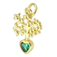 Cubic Zirconia Micro Pave Brass Pendant, Tree, gold color plated, fashion jewelry & DIY & micro pave cubic zirconia, golden Approx 3mm 