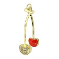 Cubic Zirconia Micro Pave Brass Pendant, Cherry, gold color plated, fashion jewelry & DIY & micro pave cubic zirconia & enamel, red Approx 3mm 