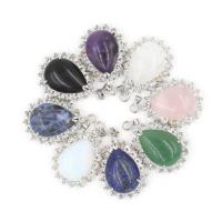 Gemstone Brass Pendants, Natural Stone, with Brass, Teardrop, platinum color plated & Unisex & with rhinestone 