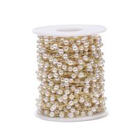 Chaîne de boule de fer, avec bobine plastique & perle de plastique, DIY, doré Environ 19.69 pouce, Vendu par bobine