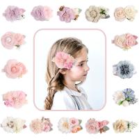 Children Hair Clip, Cloth, Flower, handmade, 9 pieces & Girl mixed colors 