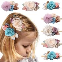 Children Hair Jewelry Set, Cloth, Headband & hair clip, Flower, handmade, 7 pieces & Girl, mixed colors, 760mm 