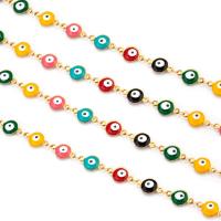Stainless Steel Bar Chain, 304 Stainless Steel, Vacuum Ion Plating, fashion jewelry & DIY & Unisex & evil eye pattern & enamel, multi-colored, 6mm 