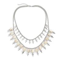 Fashion Multi Layer Necklace, Zinc Alloy, with iron chain & Acrylic, with 1.9inch extender chain, Skull, silver color plated, Double Layer & fashion jewelry & for woman Approx 17.7 Inch, Approx  21.6 Inch 