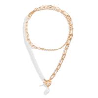 Eisen Fertigprodukte Halskette, mit Kunststoff Perlen & Zinklegierung, plattiert, Doppelschicht & Modeschmuck & für Frau, keine, Länge:ca. 33.4 ZollInch, verkauft von PC
