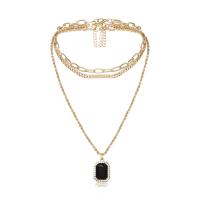 Fashion Multi Layer Necklace, Zinc Alloy, with iron chain & Glass, with 3.9inch extender chain, Rectangle, gold color plated, multilayer & for woman & with rhinestone, 26mm Approx 12.2 Inch, Approx  18.1 Inch 
