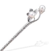 Hair Stick, Zinc Alloy, with Plastic Pearl, silver color plated & for woman 