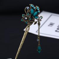 Hair Stick, Zinc Alloy, with Resin Rhinestone, gold color plated & for woman 151mm 