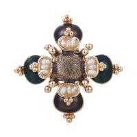 Freshwater Pearl Brooch, Zinc Alloy, with Freshwater Pearl, gold color plated, for woman & enamel, green 