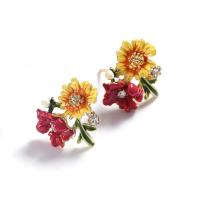 Zinc Alloy Rhinestone Stud Earring, Flower, plated & for woman & enamel & with rhinestone 