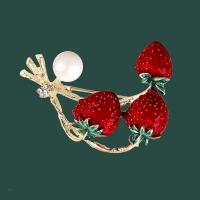Kunststoff-Perlen-Brosche, Zinklegierung, mit Kunststoff Perlen, Erdbeere, goldfarben plattiert, verschiedene Stile für Wahl & Emaille & mit Strass, rot, verkauft von PC