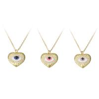 Cubic Zircon Micro Pave Brass Necklace, Heart, gold color plated, for woman & enamel Approx 18 Inch 