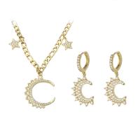 Cubic Zirconia Micro Pave Brass Jewelry Sets, earring & necklace, gold color plated, 2 pieces & micro pave cubic zirconia & for woman Approx 17 Inch 